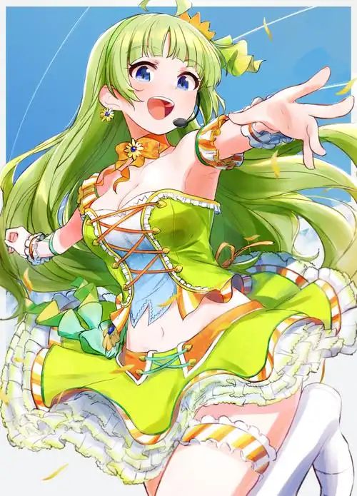 E绅士 绿发偶像少女插画